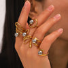 Women's Spherical Stainless Steel Ring With Geometric Lines And Electroplating Design