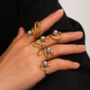 Women's Spherical Stainless Steel Ring With Geometric Lines And Electroplating Design