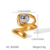 Women's Spherical Stainless Steel Ring With Geometric Lines And Electroplating Design