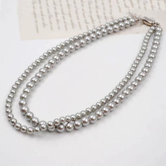 Women's Spring And Summer Handmade Round Imitation Pearl Double Layer Ushape Necklace