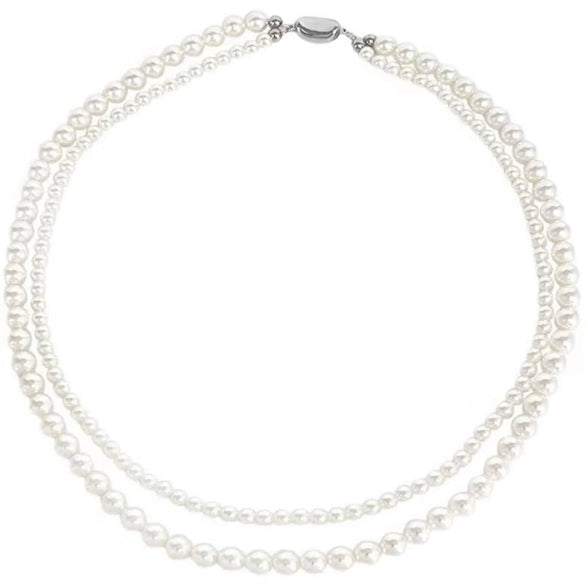 Women's Spring And Summer Handmade Round Imitation Pearl Double Layer Ushape Necklace