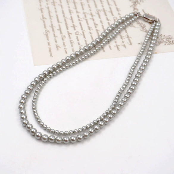 Women's Spring And Summer Handmade Round Imitation Pearl Double Layer Ushape Necklace