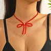 Women's Spring Small Fresh Crystal Beaded Artificial Crystal Bow Necklace