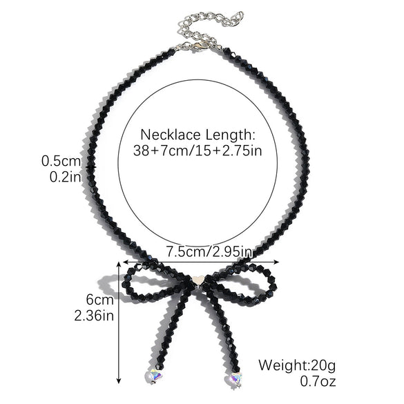 Women's Spring Small Fresh Crystal Beaded Artificial Crystal Bow Necklace