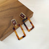 Women's Square Acrylic And S925 Sterling Silver Leopard Earrings With Electroplating
