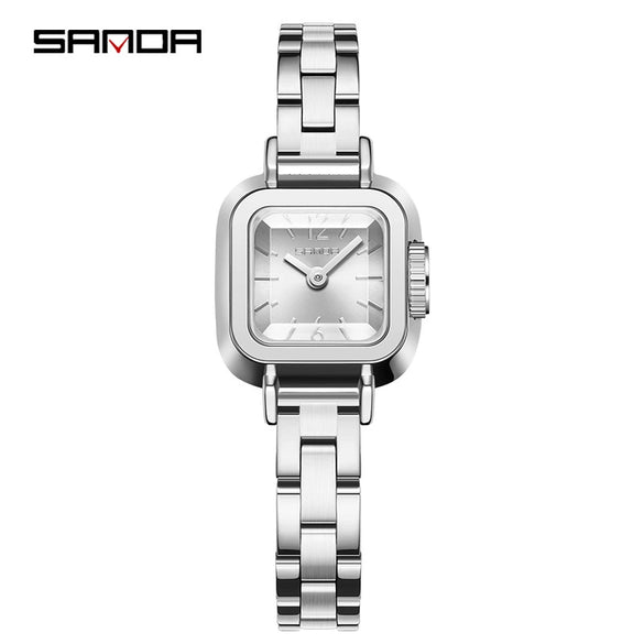 Women's Square Alloy Alloy Case Quartz Watch With Mesh Belt And Roman Pattern Waterproof Fashion Simple Compact Leisure Style