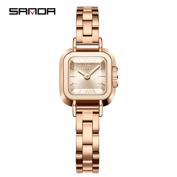 Women's Square Alloy Alloy Case Quartz Watch With Mesh Belt And Roman Pattern Waterproof Fashion Simple Compact Leisure Style