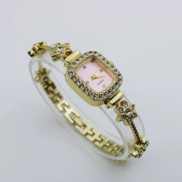 Women's Square Alloy And Stainless Steel Bracelet Quartz Watch Light Luxury Casual Style
