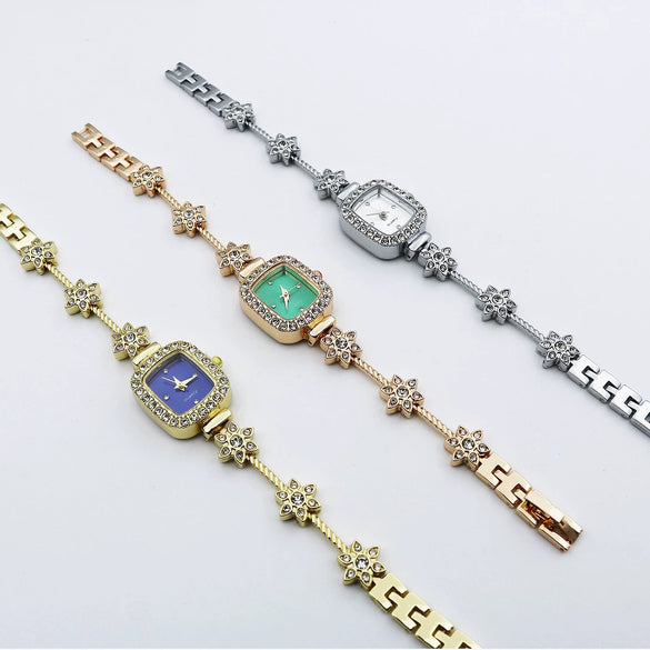 Women's Square Alloy And Stainless Steel Bracelet Quartz Watch Light Luxury Casual Style