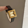 Women's Square Alloy Belt Watch With Imitation Leather Strap And Stainless Steel Buckle In Retro Style
