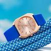 Women's Square Alloy Case And Silicone Band Quartz Watch With Spiral Crown And Horseshoe Buckle