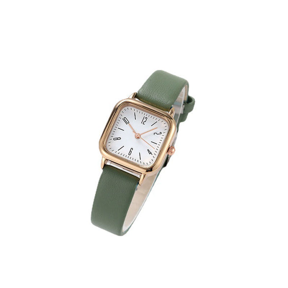 Women's Square Alloy Case Imitation Leather Strap Quartz Watch With Simple Roman Numerals And Spiral Crown