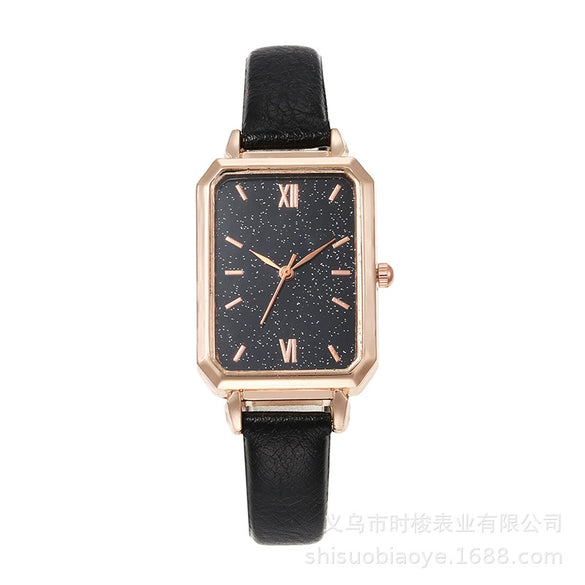 Women's Square Alloy Case Imitation Leather Strap Quartz Watch