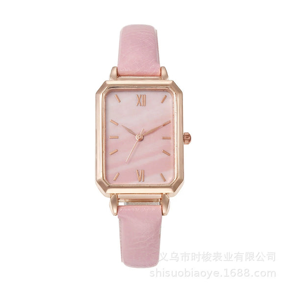 Women's Square Alloy Case Imitation Leather Strap Quartz Watch