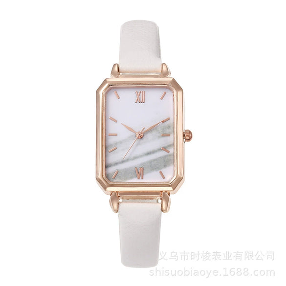 Women's Square Alloy Case Imitation Leather Strap Quartz Watch