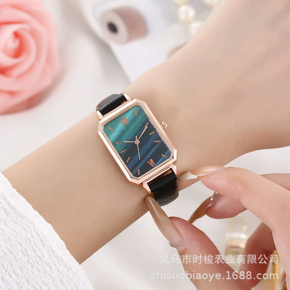Women's Square Alloy Case Imitation Leather Strap Quartz Watch