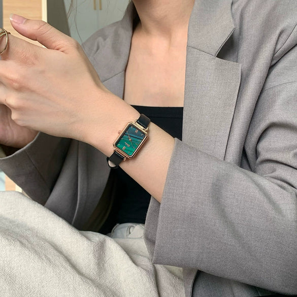 Women's Square Alloy Case Small Dial Leisure Style Green Watch