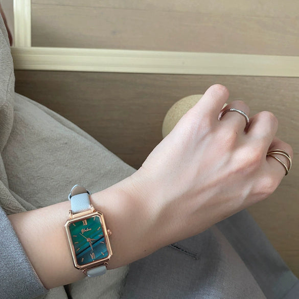 Women's Square Alloy Case Small Dial Leisure Style Green Watch