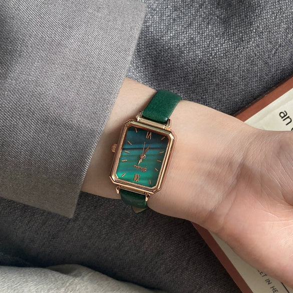 Women's Square Alloy Case Small Dial Leisure Style Green Watch
