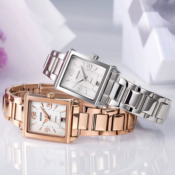 Women's Square Alloy Case Stainless Steel Band Retro Fashion Quartz Watch With Imported Movement And Calendar