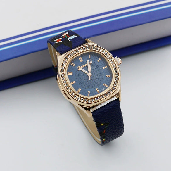Women's Square Alloy Pu Leather Quartz Watch With Spiral Crown And Pin Buckle