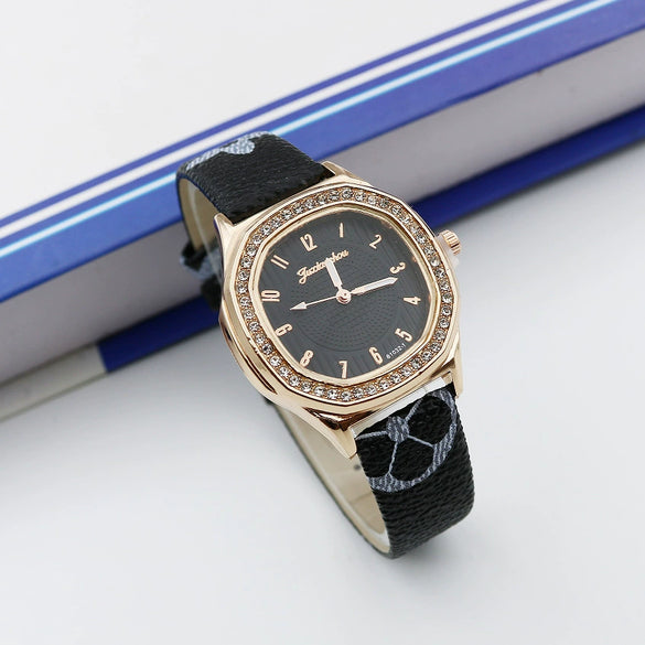 Women's Square Alloy Pu Leather Quartz Watch With Spiral Crown And Pin Buckle