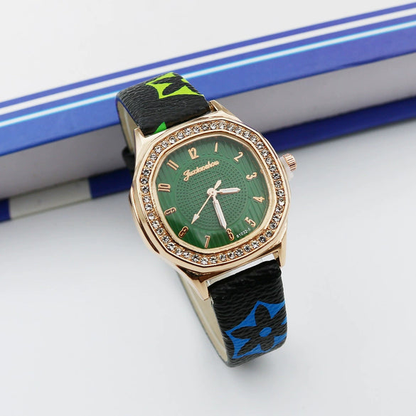 Women's Square Alloy Pu Leather Quartz Watch With Spiral Crown And Pin Buckle