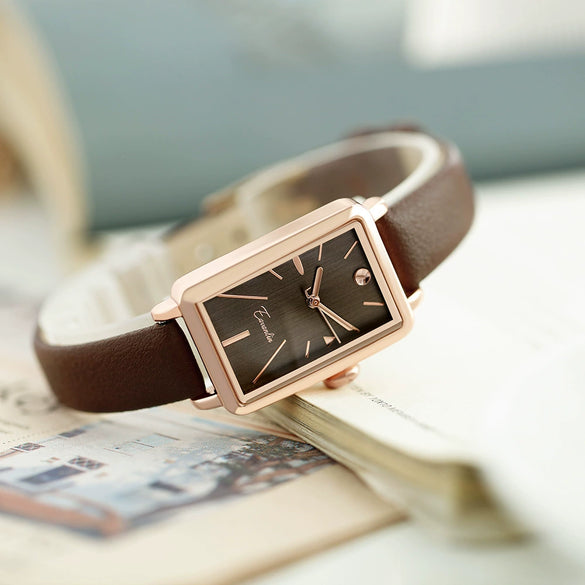 Women's Square Alloy Pu Rose Gold Watch Retro Simple Light Luxury Niche New Style Printed Logo Waterproof Mineral Strengthened Mirror Pin Buckle Spiral Crown