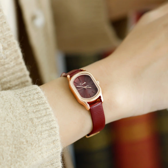 Women's Square Alloy Pu Rose Gold Watch Retro Simple Light Luxury Niche New Style Printed Logo Waterproof Mineral Strengthened Mirror Pin Buckle Spiral Crown