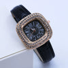 Women's Square Alloy Quartz Watch With Rhinestones And Pu Strap