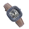 Women's Square Alloy Quartz Watch With Rhinestones And Pu Strap