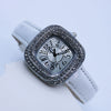 Women's Square Alloy Quartz Watch With Rhinestones And Pu Strap