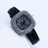 Women's Square Alloy Quartz Watch With Rhinestones And Pu Strap