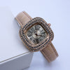 Women's Square Alloy Quartz Watch With Rhinestones And Pu Strap