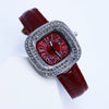 Women's Square Alloy Quartz Watch With Rhinestones And Pu Strap