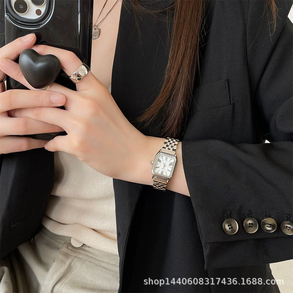 Women's Square Alloy Quartz Watch With Roman Scale Classic Retro And Light Luxury Style