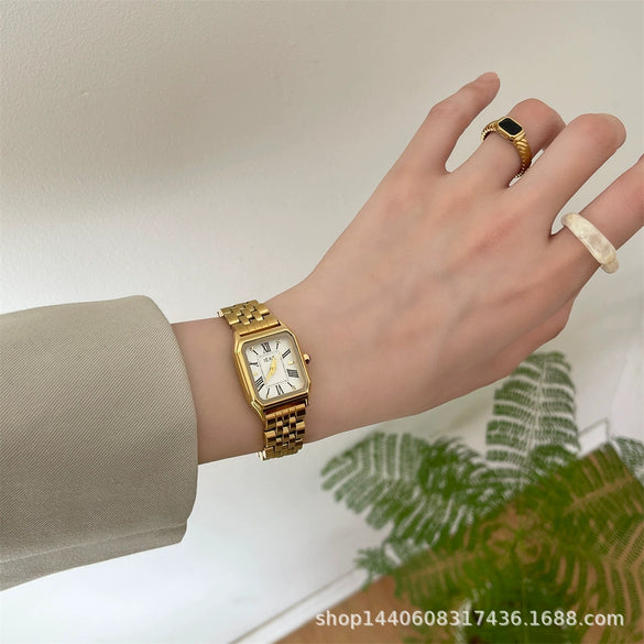 Women's Square Alloy Quartz Watch With Roman Scale Classic Retro And Light Luxury Style