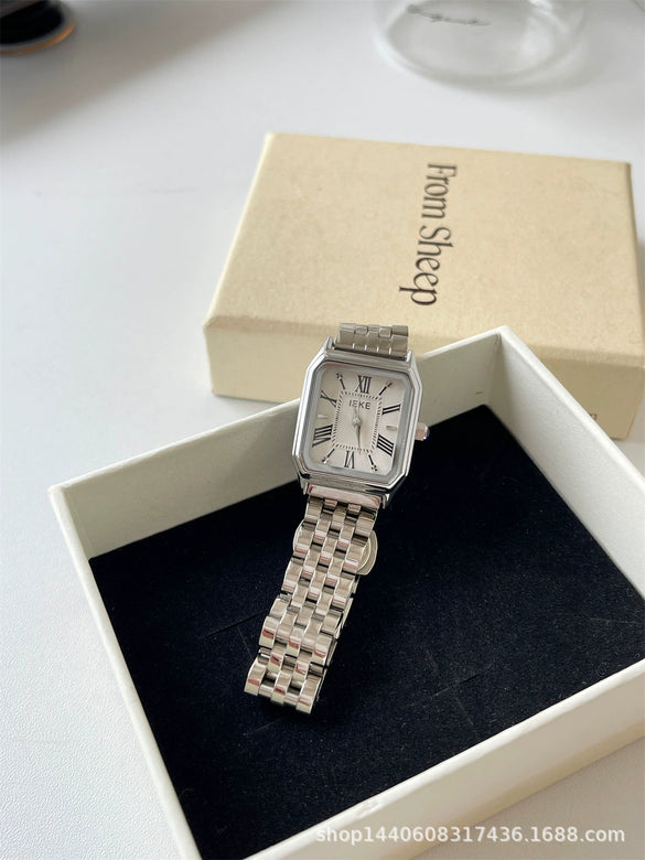 Women's Square Alloy Quartz Watch With Roman Scale Classic Retro And Light Luxury Style
