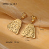 Women's Square And Triangular Pleated Textured Titanium Steel And Stainless Steel 18K Gold Electroplated Earrings Simple Geometric Style