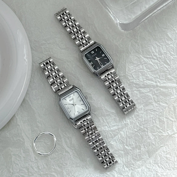 Women's Square Casual Quartz Watch With Alloy Case And Steel Band Mineral Strengthened Glass Mirror