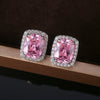 Women's Square Earrings Jewelry Copper Inlaid With Pink Zircon Geometric Style