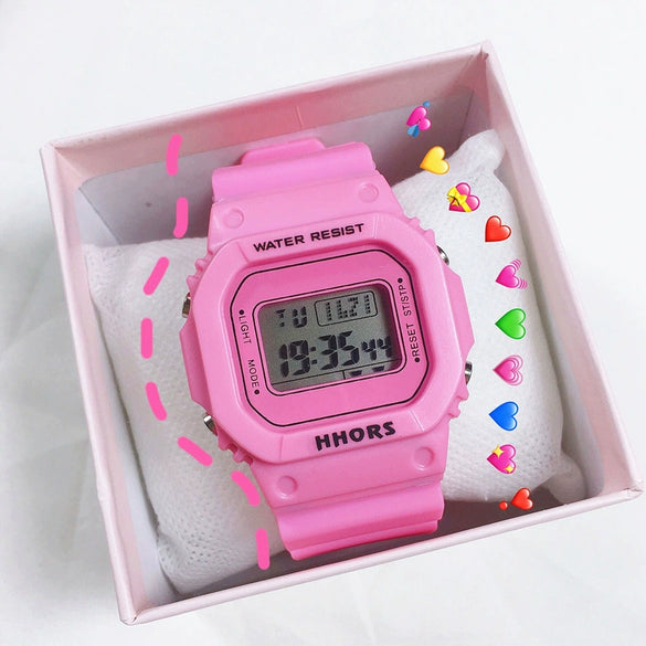 Women's Square Electronic Watch Plastic Case Silicone Strap Stainless Steel Clasp Leisure Style