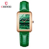 Women's Square Genuine Leather Fashion Waterproof Watch With Peacock Green Stone Pattern