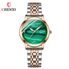 Women's Square Genuine Leather Fashion Waterproof Watch With Peacock Green Stone Pattern