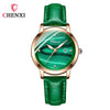 Women's Square Genuine Leather Fashion Waterproof Watch With Peacock Green Stone Pattern