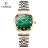 Women's Square Genuine Leather Fashion Waterproof Watch With Peacock Green Stone Pattern