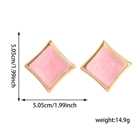 Women's Square Geometric Stud Earrings With Drip Glaze Finish Fashionable Iron Jewelry With Stainless Steel Posts And Sophisticated Style