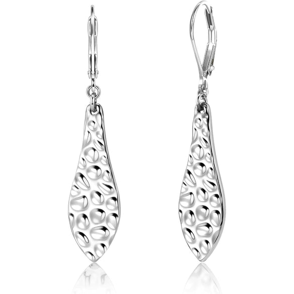 Women's Square Hammered Copper Pendant Earrings With Geometric Exaggerated Design And Electroplated Finish