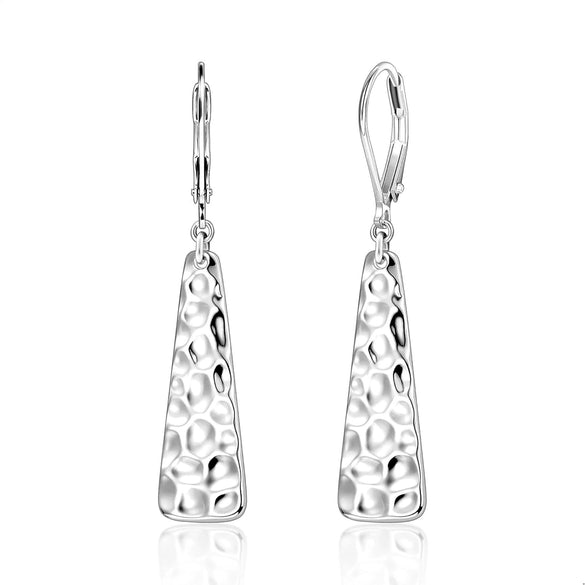 Women's Square Hammered Copper Pendant Earrings With Geometric Exaggerated Design And Electroplated Finish