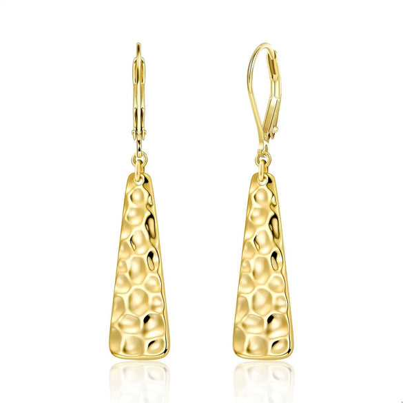Women's Square Hammered Copper Pendant Earrings With Geometric Exaggerated Design And Electroplated Finish